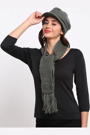 Loom Legacy Women Grey Self Design Acrylic Wool Winter Cap With Muffler