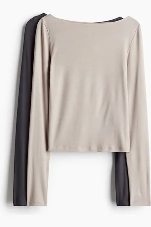 H&M Women 2-Pack Ribbed Boat-Neck Tops