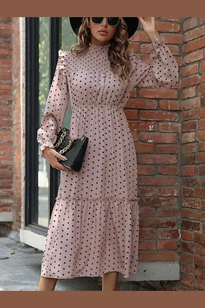 HERE&NOW Women Polka Dots Printed Puff Sleeves A-Line Dress