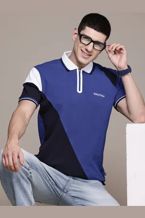 Nautica Men Colourblocked Polo Collar Pure Cotton T-shirt