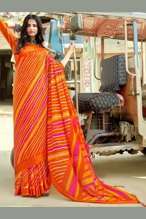 DIVASTRI Women Leheriya Pure Silk Designer Saree With Blouse Piece