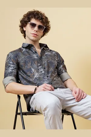 PAUL STREET Men Classic Spread Collar Floral Printed Slim Fit Casual Shirt