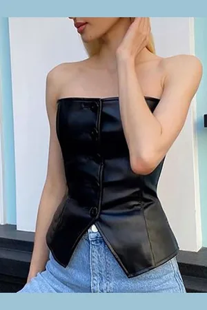 LULU & SKY Women Faux Leather Tube Top