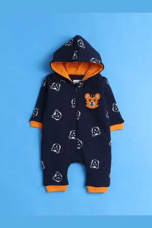BUMZEE Infant Boys Graphic Printed Cotton Hooded Rompers