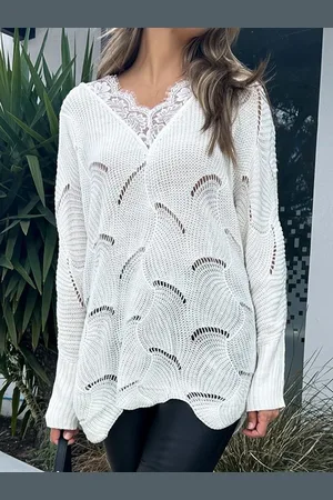 HERE&NOW Women Self Design Open Knit Pullover Sweaters