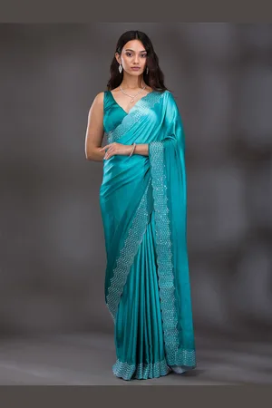 Koskii Beads and Stones Solid Satin Saree