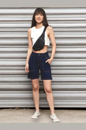 Miss Chase Women Regular High rise Above Knee Stretchable Denim Shorts