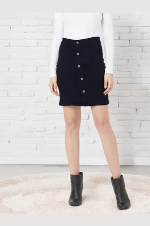 Miss Chase Women Stretchable Solid A-line Mini Denim Skirt