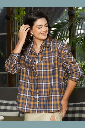 Campus Women Comfort Spread Collar Micro Checked Cotton Oversized Casual Shirt