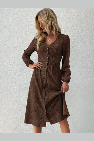 HERE&NOW Women Animal Printed V-Neck A-Line Dress