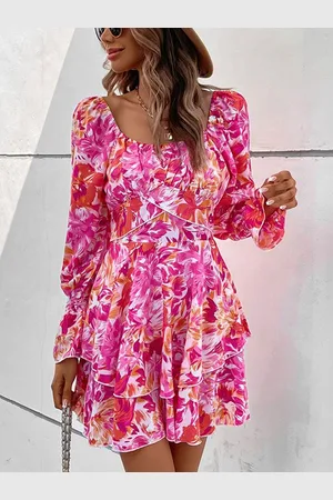 HERE&NOW Women Floral Printed V-Neck Fit & Flare Dress