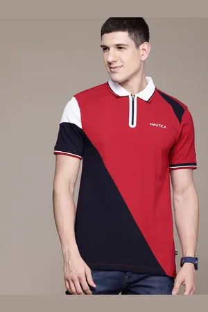 Nautica Men Colourblocked Polo Collar Pure Cotton T-shirt