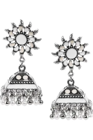 Anouk Woman Silver-Toned Classic Jhumkas Earrings