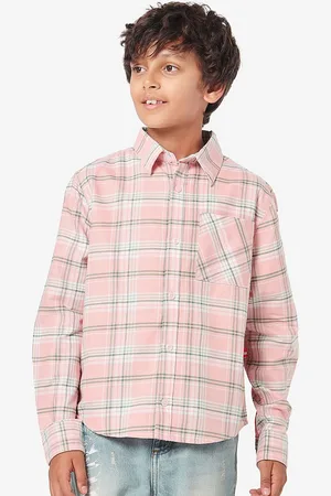 BONKIDS Boys Spread Collar Tartan Checked Cotton Casual Shirt