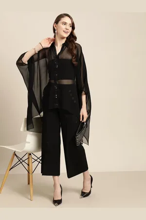 QURVII Women Shirt kaftan with full button up sequin placket&handkerchief hem Midi Dress