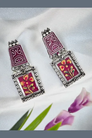 ATIBELLE Silver-Plated Beaded Contemporary Oxidised Drop Earrings