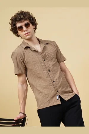 PAUL STREET Men Club Cuban Collar Textured Slim Fit Casual Shirt