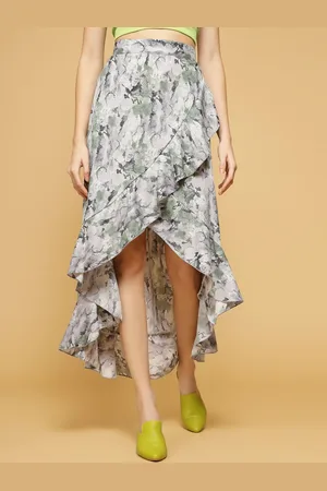 OOMPH Women Abstract Printed Wrap High Low Maxi Skirt