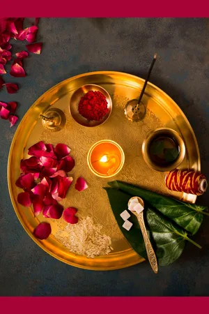 Fabindia Gold-Toned 7 Pieces Textured Metal Pooja Thali Gift Set