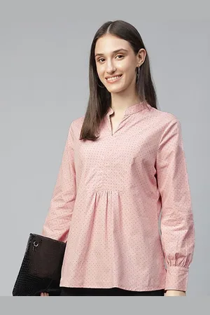 HANCOCK Women Polka Dots Printed Mandarin Collar Pure Cotton Formal Top
