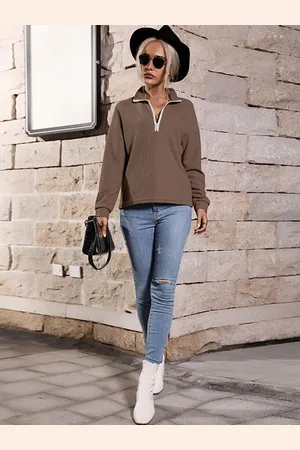 HERE&NOW Women Mock Collar Zip Detail Pullover Sweaters