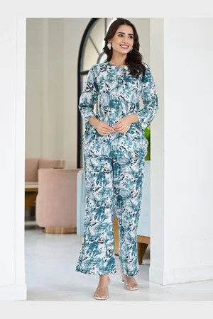 Kalini Abstract Printed Notch Neck Tunic With Trousers