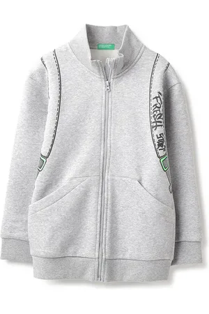 Benetton Boys Graphic Printed Mock Collar Cotton Front-Open Sweatshirt