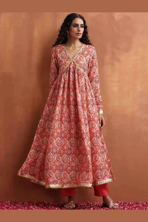 trueBrowns Ethnic Motifs Printed Gotta Patti Empire Anarkali Kurta with Trousers