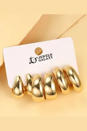 Jewels Galaxy Set Of 3 Gold-Plated Contemporary Half Hoop Earrings