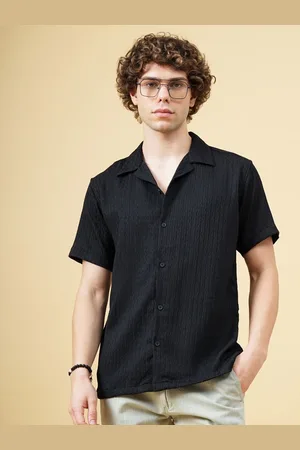 PAUL STREET Men Club Cuban Collar Textured Slim Fit Casual Shirt