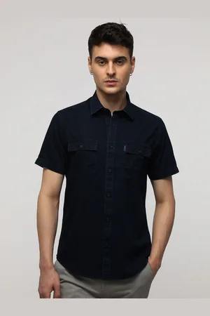 Crocodile Men Comfort Spread Collar Solid Cotton Casual Shirt