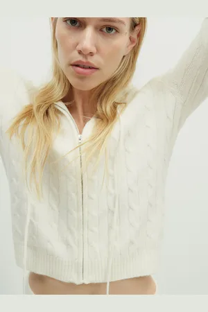 H&M Women Long Sleeves Cable-Knit Zip-Through Hoodie