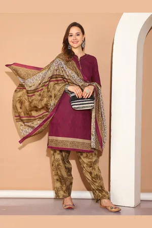 Rajnandini Floral Printed V-Neck Straight Kurta with Salwar & Dupatta