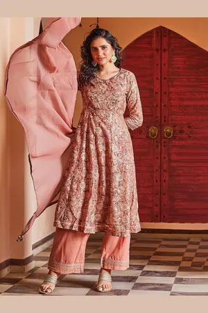 Biba Floral Printed Sequinned Anarkali Kurta With Palazzo & Dupatta