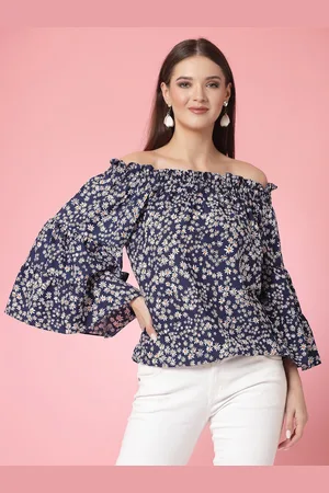 OOMPH Floral Printed Off-Shoulder Cinched Waist Top