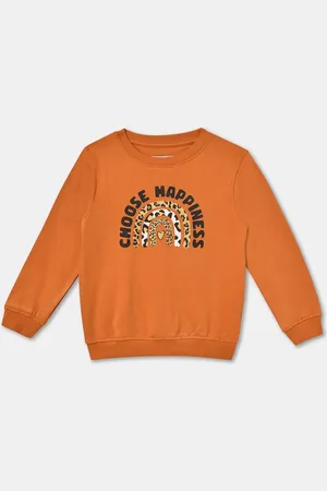 R&B Girls Typography Printed Round Neck Cotton Pullover Sweatshirt