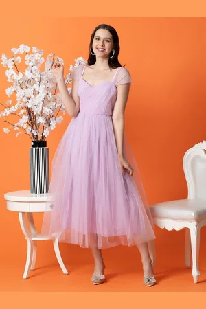 Blanc9 Women Solid Knitted Flared Sweetheart Neck Fit & Flare Midi Dress