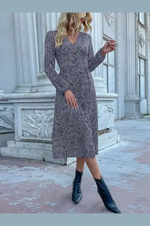 HERE&NOW Women Abstract Printed Puff Sleeves A-Line Dress