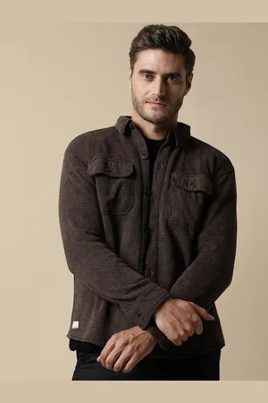 Fort Collins Men Spread Collar Self Design Corduroy Casual Open Front Jacket