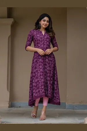Hay Women Floral Printed Mandarin Collar A-line Kurti