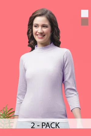 FBAR Pack Of 2 Women Cotton High Neck Self Design Top