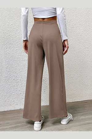 HERE&NOW Women Solid High-Rise Parallel Trousers