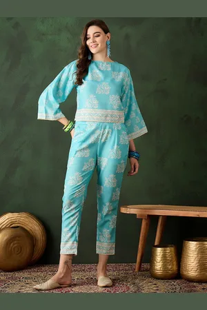 Sangria Printed Top With Trousers Co-Ords