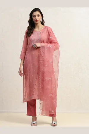 Biba Floral Embroidered Sequinned Organza Unstitched Dress Material