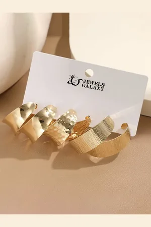 Jewels Galaxy Set Of 3 Gold-Plated Contemporary Half Hoop Earrings