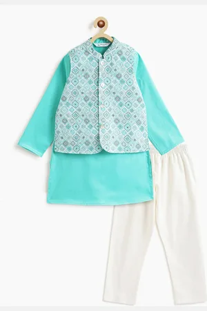 Campana Boys Mandarin Collar Regular Sequinned Pure Cotton Straight Kurta with Pyjamas