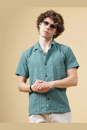 PAUL STREET Men Club Cuban Collar Textured Slim Fit Casual Shirt