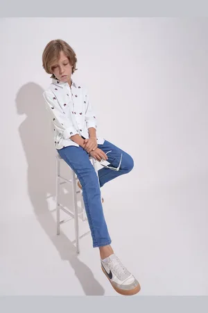 JACK & JONES Boys Spread Collar Graphic Printed Cotton Casual Shirt