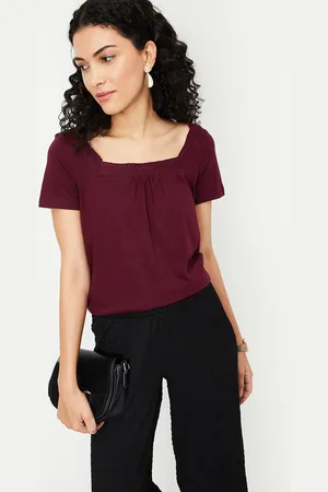 Max Collection Women Cotton Square Neck Short Sleeves Top