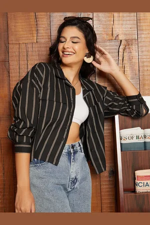 Campus Women Comfort Cuban Collar Multi Striped Oversized Casual Shirt